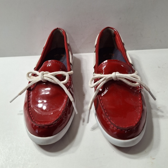 Cole Haan Red Patent Flats with White Laces - Picture 1 of 10